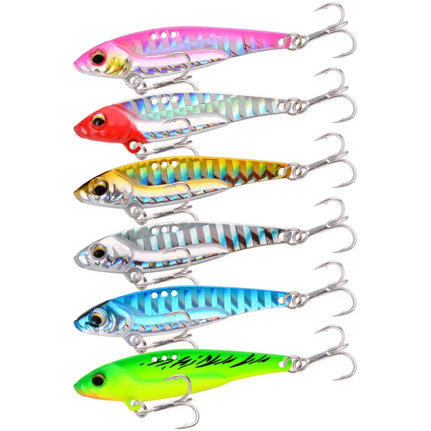 Aorace 6PCS/Set 7g 3D EyesMetal Vib Blade Lure Sinking Vibration Baits Artificial Vibe for Bass Pike Perch Fishing 6 Colors