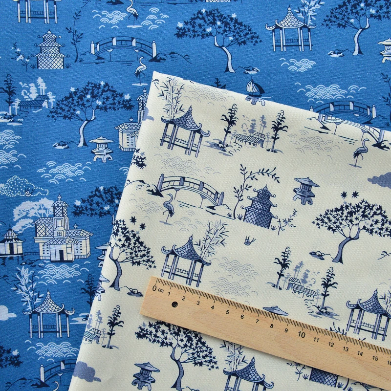 Blue Printed Dyed Cotton Fabric for Home Use Tea Art Clothing Bags Cushions Pillows Bed Sheets Curtains Diy Fashion Sewing Cloth