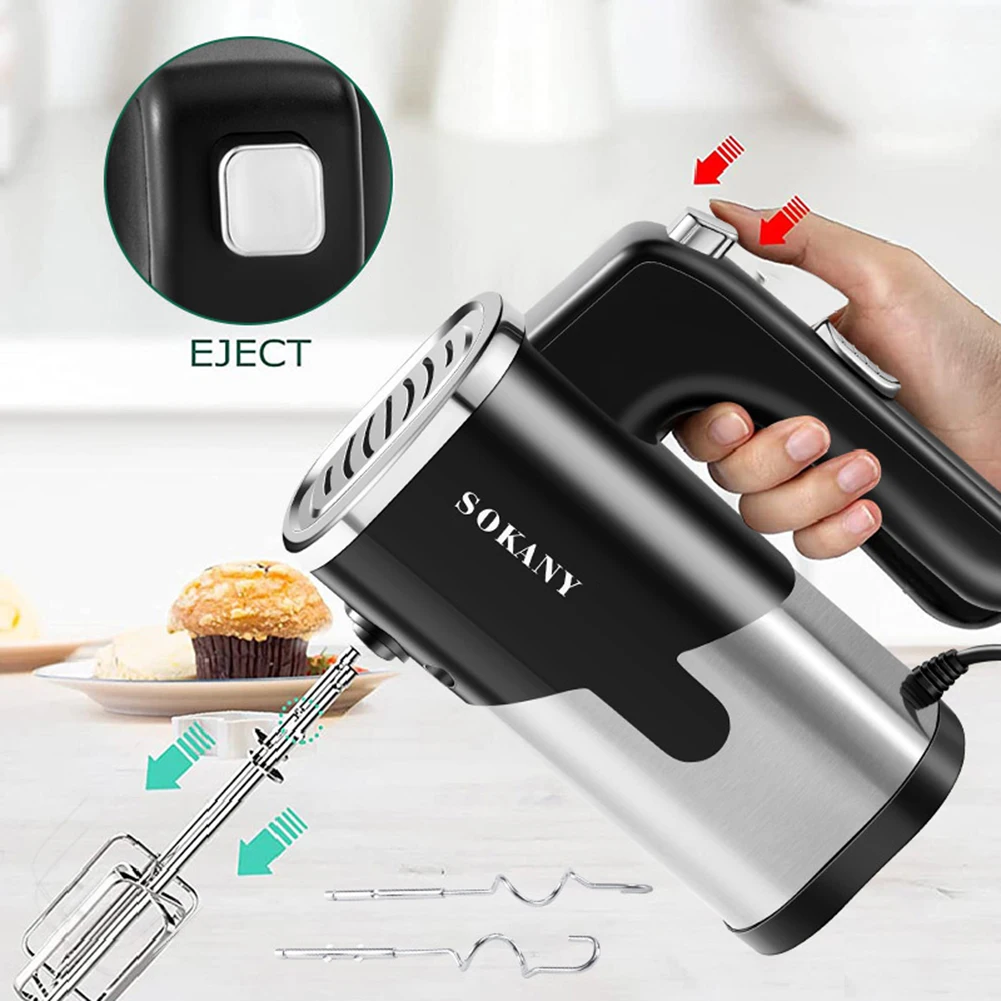 Handheld Electric Egg Beater 5-Speed Automatic Handheld Blenders Multifunctional Stainless Steel Dough Kneading Baking Tool