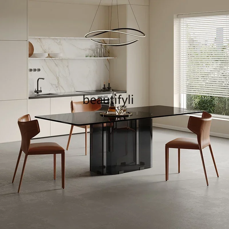

Wabi Sansi wind tempered glass dining table household rectangular table designer small apartment