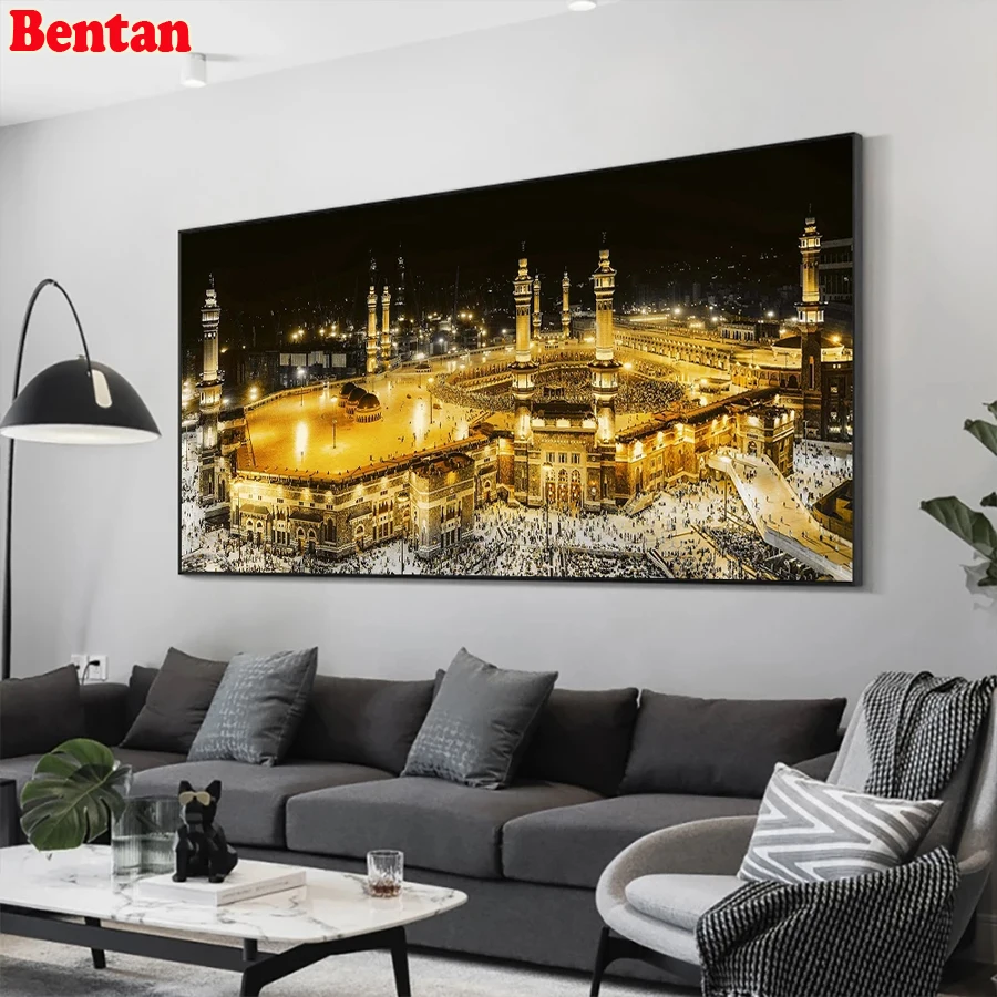 Golden Mecca Islamic The Caaba City Landscape Diamond Painting 5d Diamond Embroidery Mosaic Puzzle Rhinestone Picture Home Decor