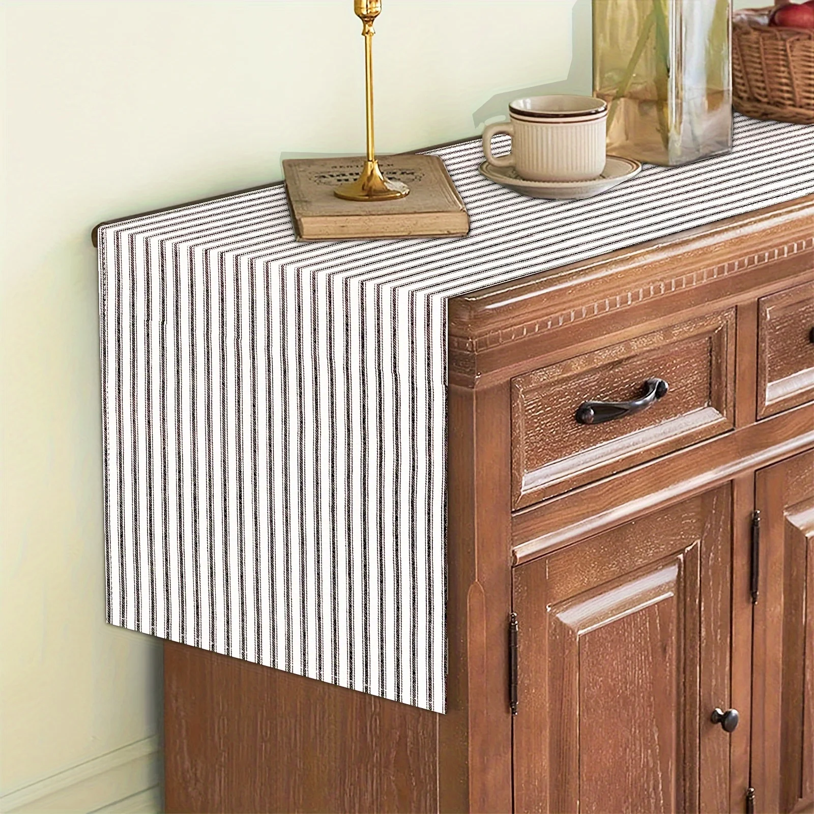 Black Striped Linen Table Runner - Elegant Vertical Stripes for Farmhouse Dining, Weddings & Holiday Parties