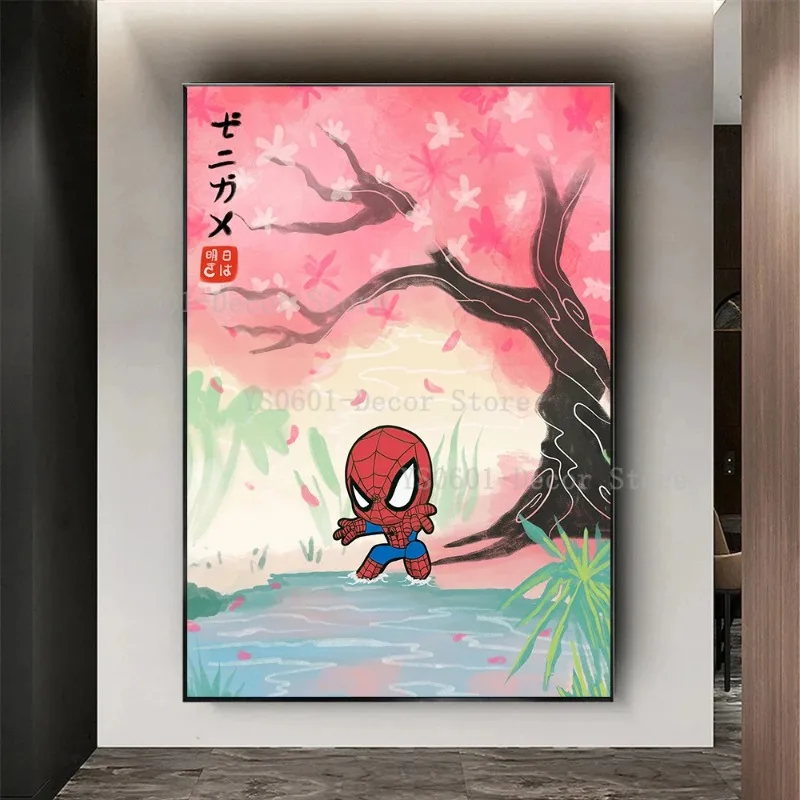 Miniso Disney Marvel Spiderman Poster Japanese Style Superhero Cartoon Canvas Painting Wall Art Pictures Bedroom Home Decor