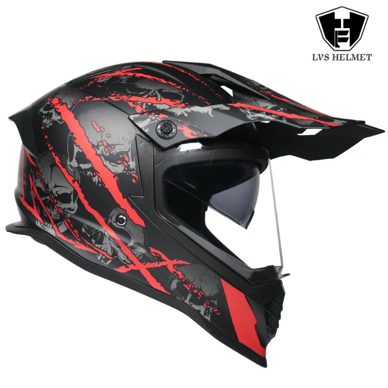 

LVS New Off-road Motorcycle Helmet Men's and Women's Rally Helmet Double Lens Off-road Dual-purpose Helmet