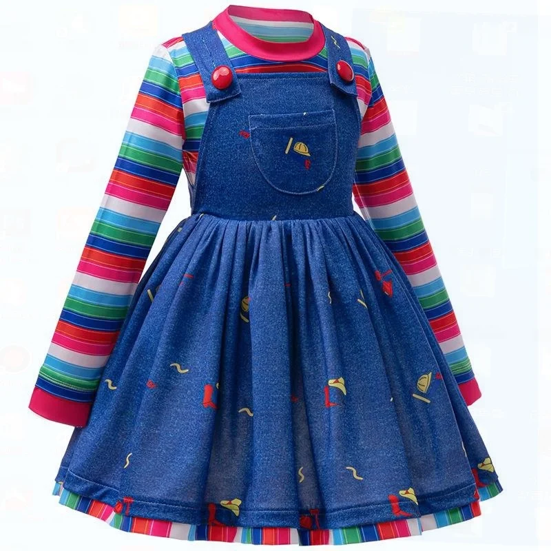 

loween Cosplay Ghost Girl Skirt Charley Long Sve Puffy Skirt Two Piece Set Girls Costume Cute Scary Doll Outfit