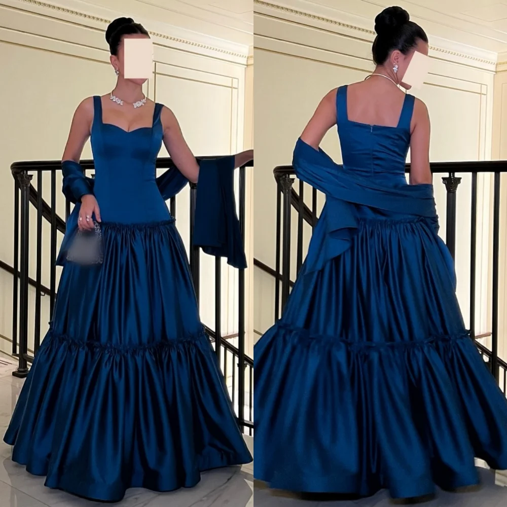 

Customized Charmeuse Pleat Square Neck A-line Long Dresses Bespoke Occasion Women's Evening Elegant Party Prom Charming