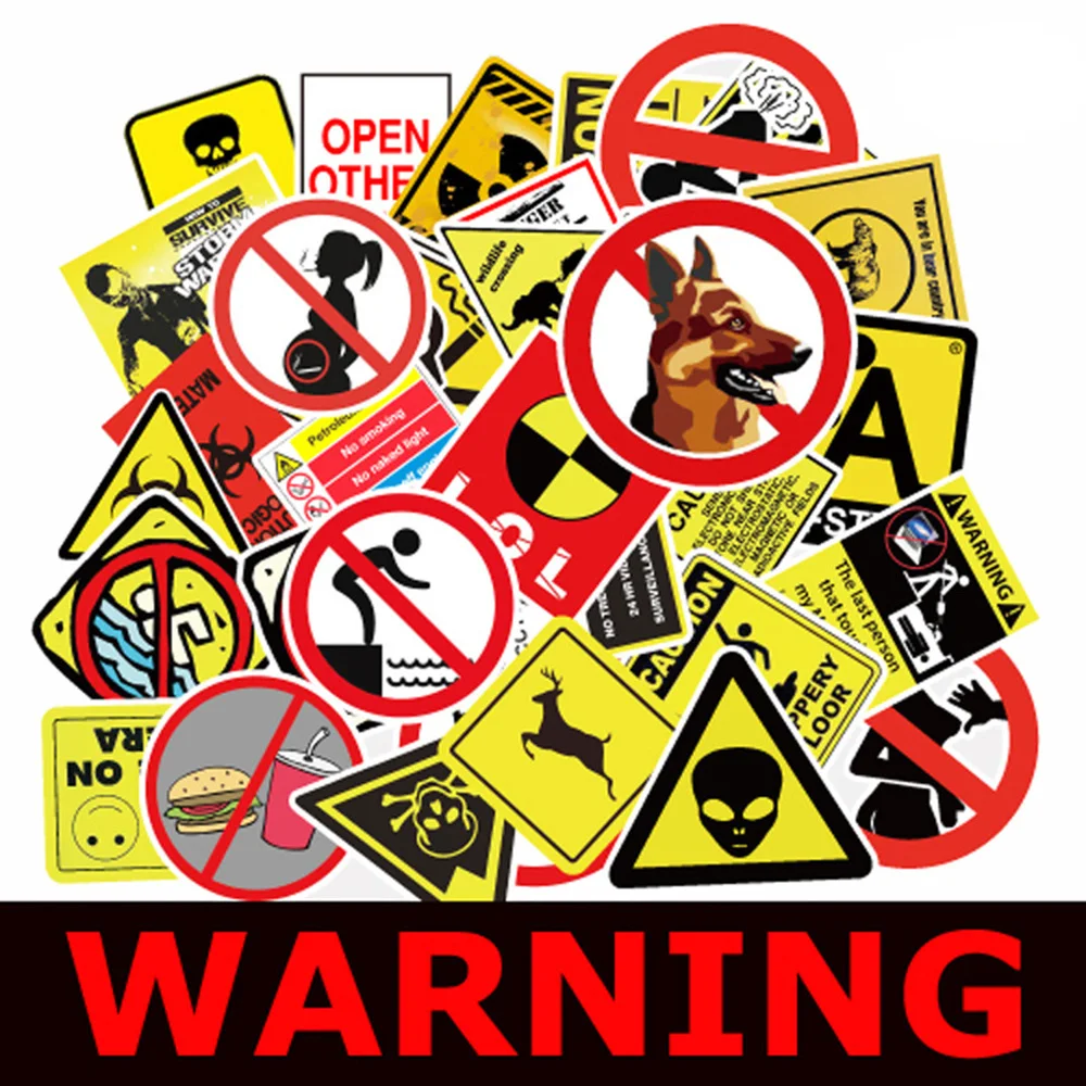 

10/30/50pcs Warning Stickers Danger Banning Signs Reminder Waterproof Sticker Decals DIY Laptop Motorcycle Luggage Snowboard Car