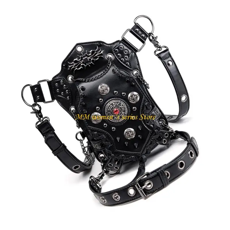 Q39C 고딕 가죽 허리 가방 화니 팩 허벅지 다리 엉덩이 홀스터 지갑 여행 파우치 하이킹 스포츠 체인 가방 여성용 남성용