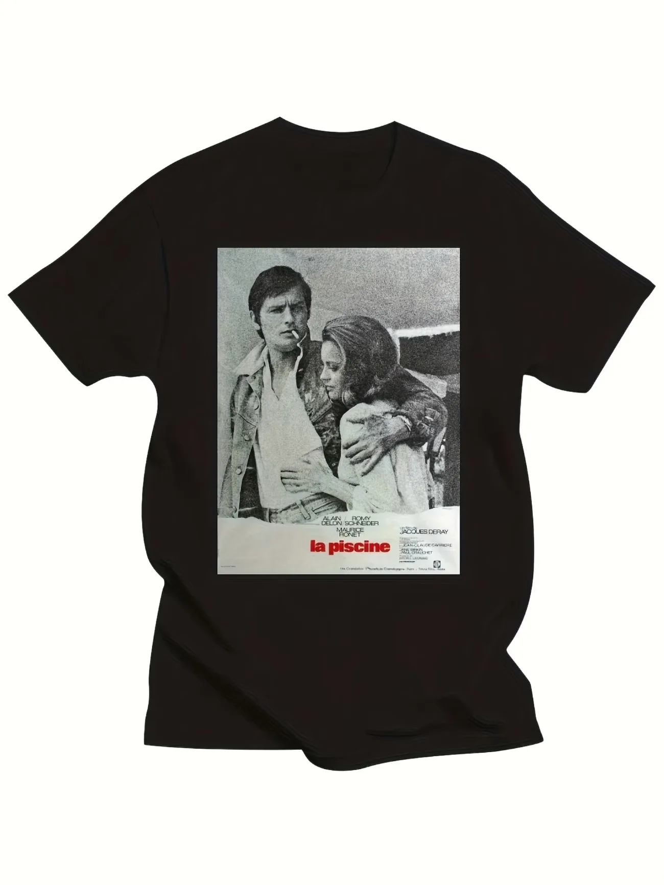 Vintage La Piscine Alain Delon Romy Schneider Movie Poster T-Shirt Crew Neck Tee Men's Women tops tees All-Season Casual Trendy