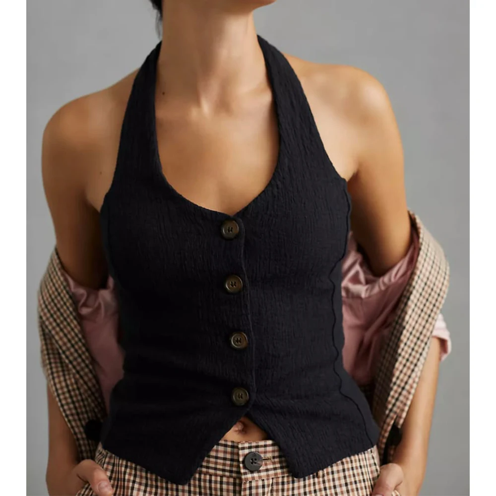 Women's Vest Women Female Cotton Single Breasted Waistcoat 2023 Comfortable Halter Fashion Vest Summer Clothes for Lady