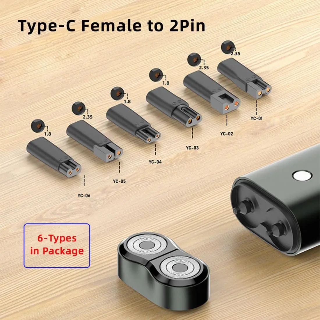 Brangdy 6 PCS Type-C Replacement Charger Adapter Suitable for All Kinds Electric Hair Clippers Beard trimmers Shavers Desk Lamps