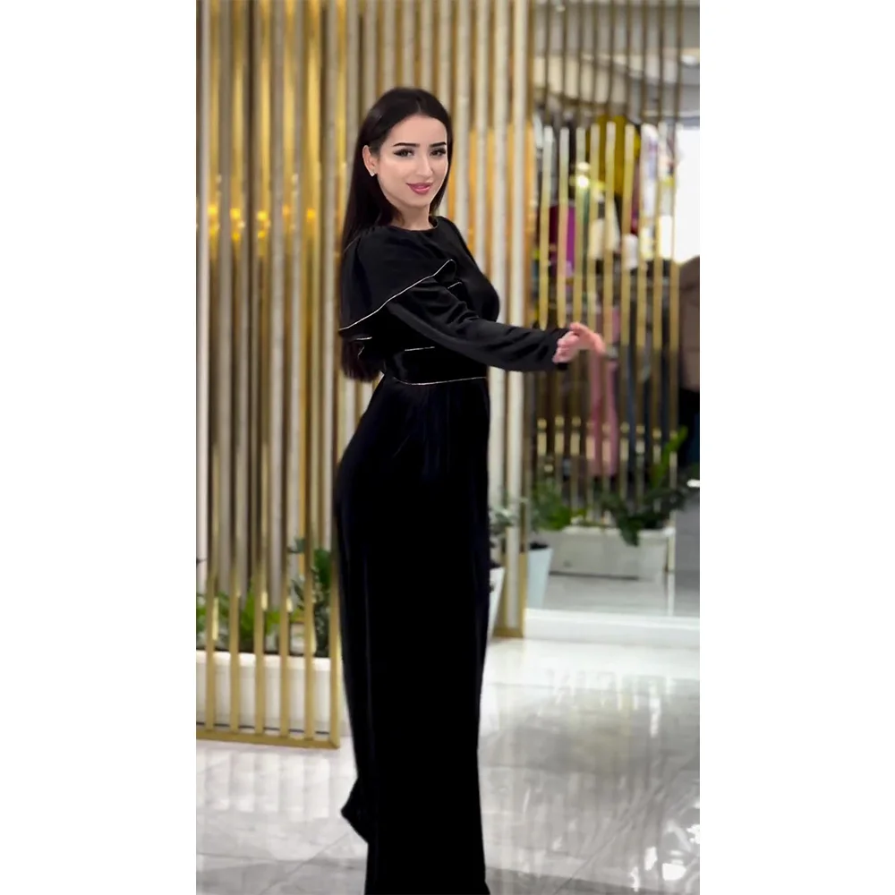 Elegant Solid Color Long Sleeve Long Dress For Women Fashion Round Neck Slim High Street Maxi Dresses Vacation Casual Robes