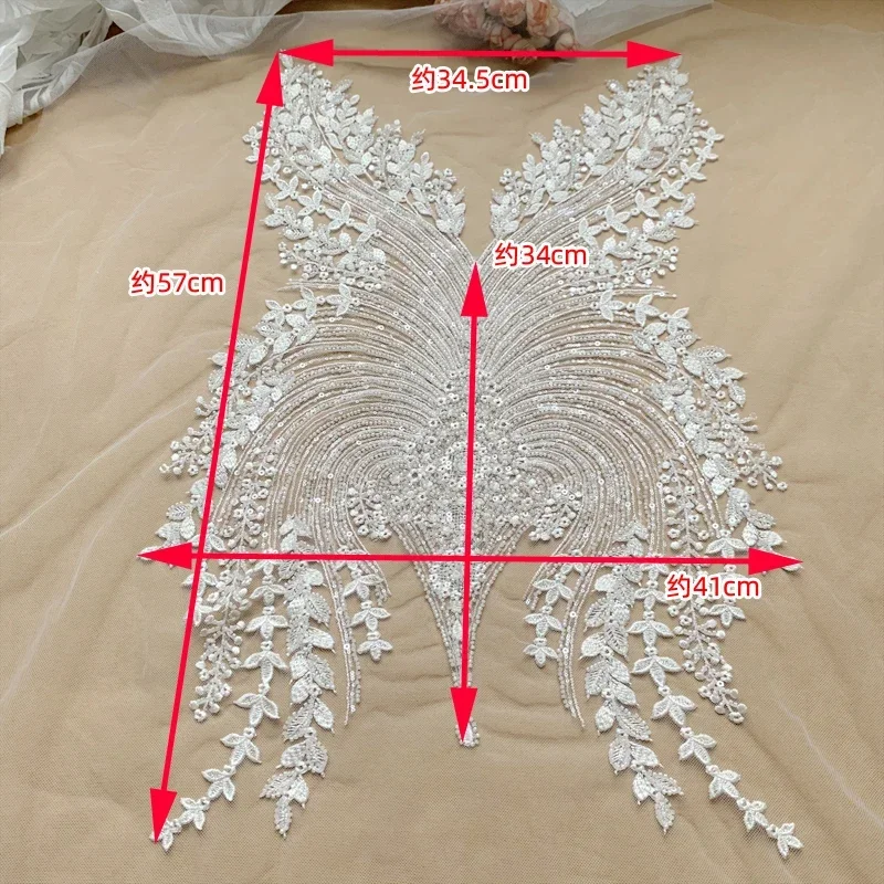 Bridal Lace Fabric with Beaded Sequins, Advanced Customization, Wedding Dress, AB Set, Front Chest, Back Flower, RS4174, New