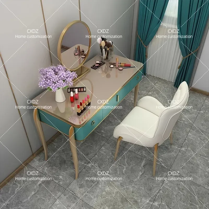 Modern Simple Solid Wood Dresser with Chairs High End Painted Makeup Table for Bedroom Princess Style Light Luxury Vanity Set