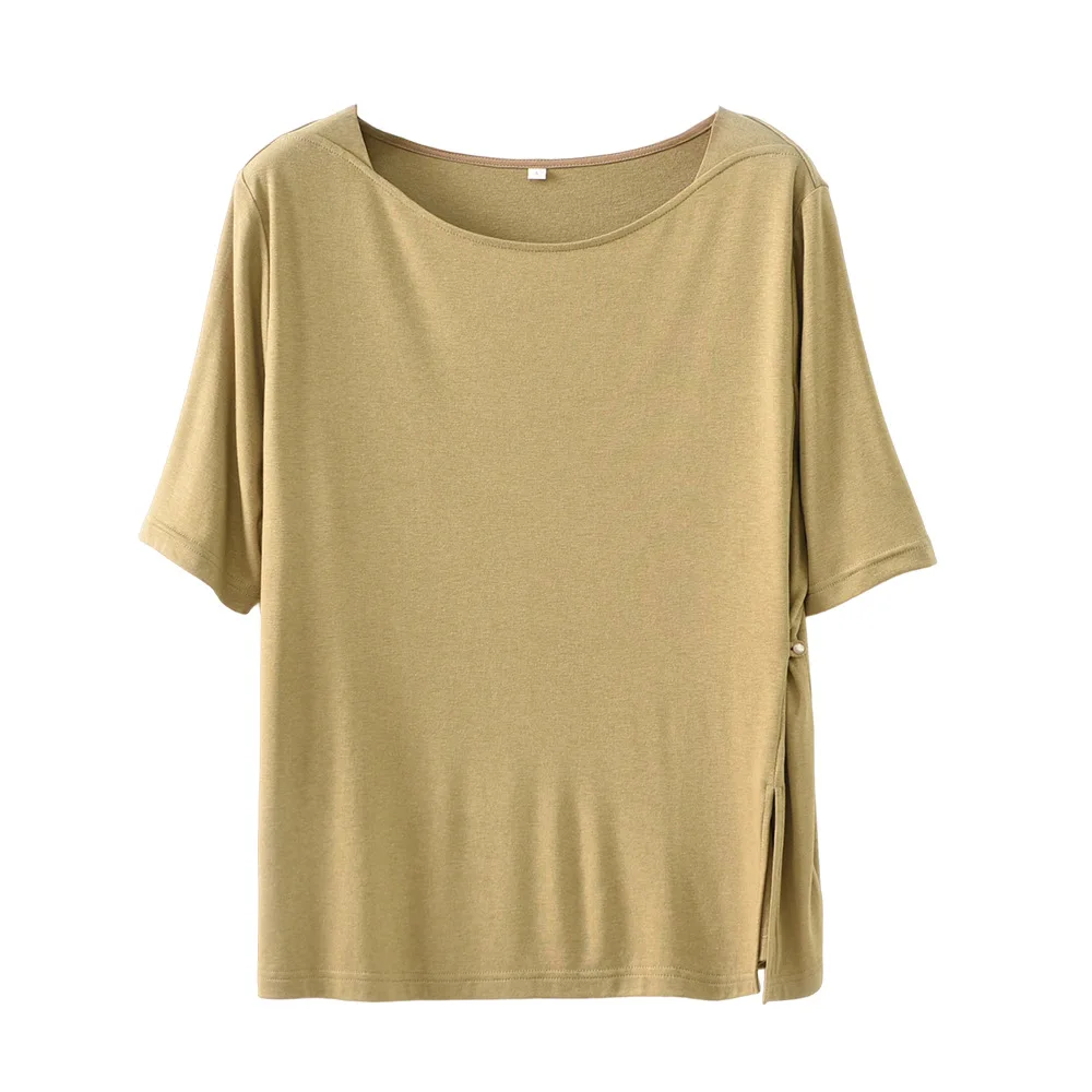 

Футболка с коротким рукавом и вырезом лодочкой, ацетатные топы, женские летние футболки