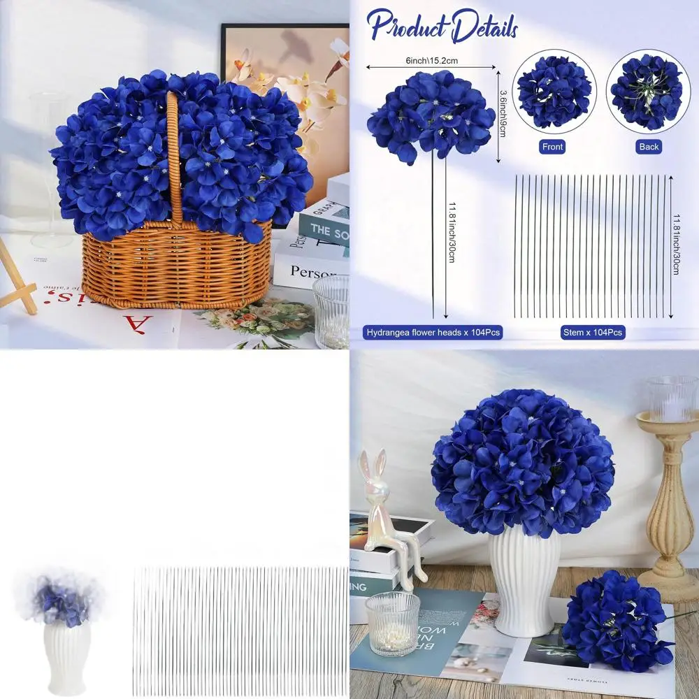 Royal Blue Artificial Hydrangea Flowers with Stems for Wedding Arch, Baby Shower, or Home Party Decorations