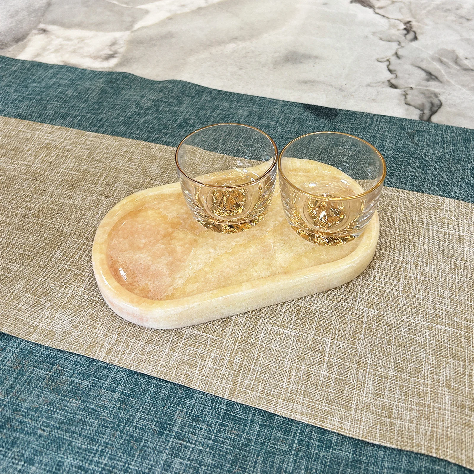 

Natural Marble Oval Storage Tray Real Luxurious Marble Tea Tray Small Ornaments Tray Storage Dish for Dresser, Nightstand