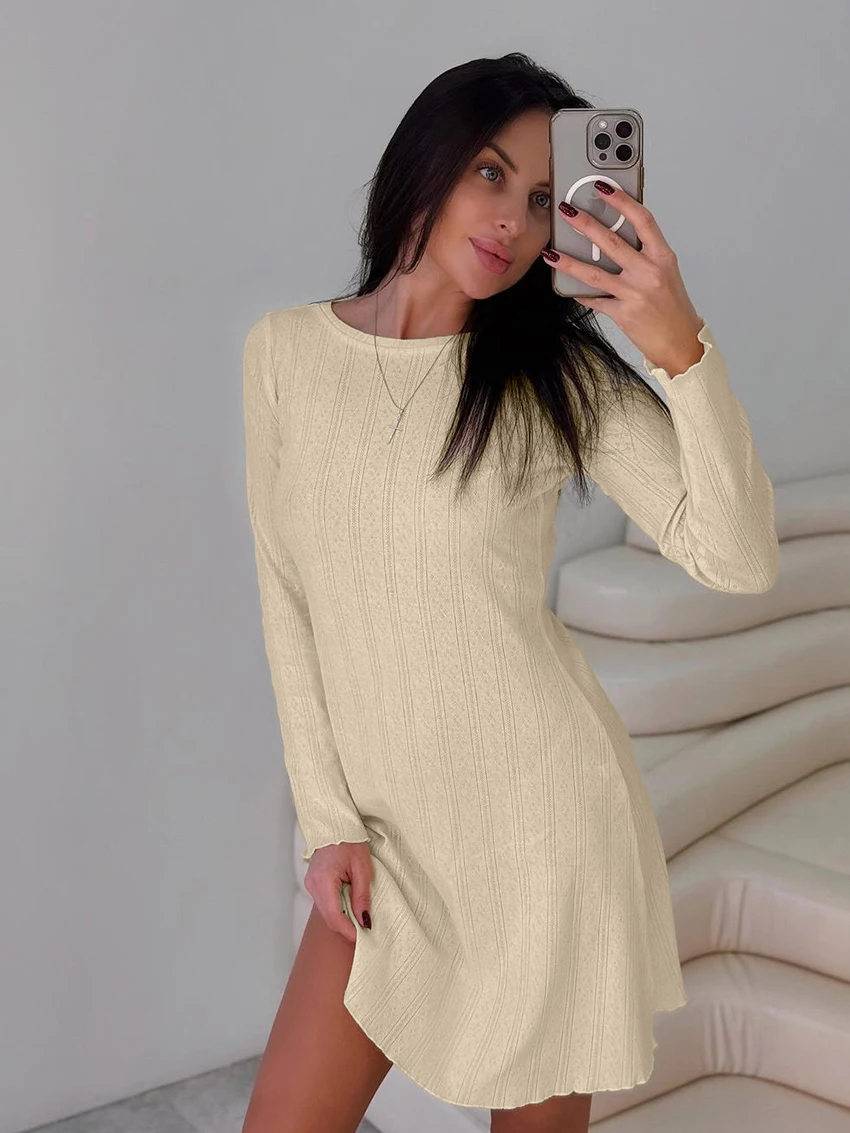 

Marthaqiqi Cotton Ladies Nightgowns O-Neck Sleepwear Long Sleeve Nightwear Casual Mini Dress Loose Home Clothes Women'S Winter