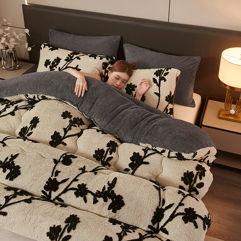 1 قطعة لحاف شتوي سميك دافئ - لحاف مخملي مريح على الوجهين لغرفة النوم والشقة