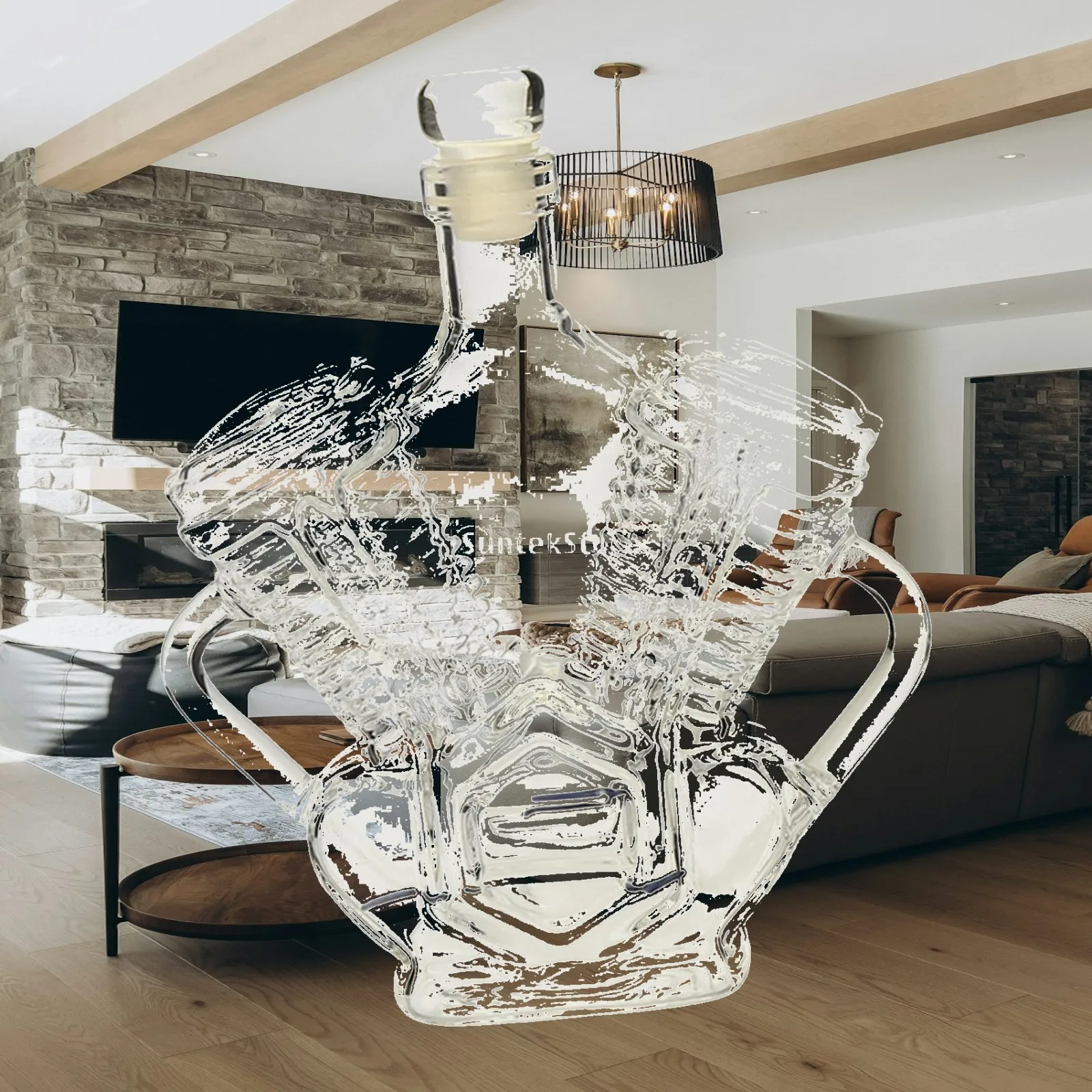 Transparent Glass Whiskey Decanter V8 Engine Shape Wine Bottle Accessory with Stopper for Kitchen Home Decoration
