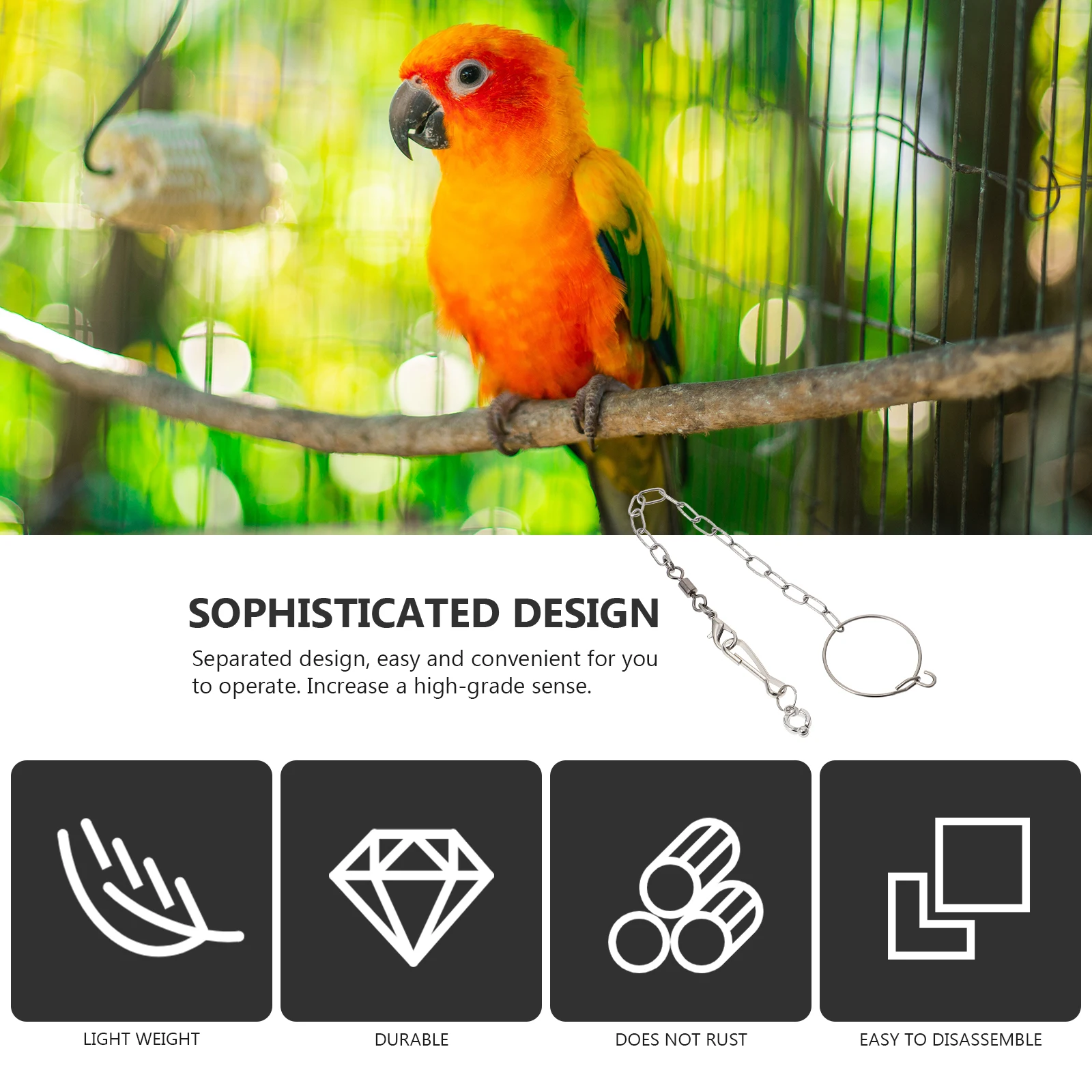 

1 Set Stainless Steel Parrot Foot Chain Cockatiel Lock Ring Split Design Bird Anklet For Birds Foot Ring Indoor Outdoor Use