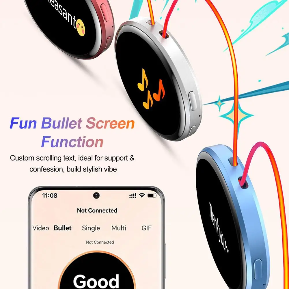 Multifunctional Smart Electronic Badge 1.85 Inch Touchscreen Magnetic Selfie Screen Custom GIF Display Phone Remote Control
