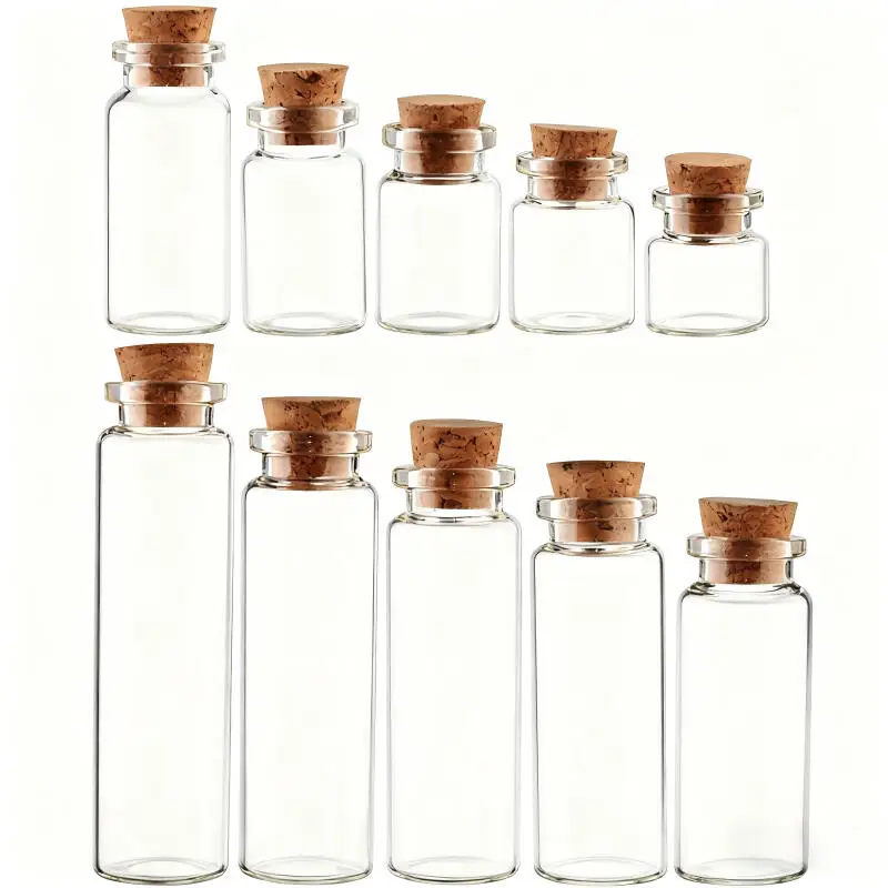 10pcs Mini Glass Wishing Bottles,0.5-5ml Lucky Charm Gift for Wedding, Birthday,Cure Ceremony,Message in a Bottle DIY Craft