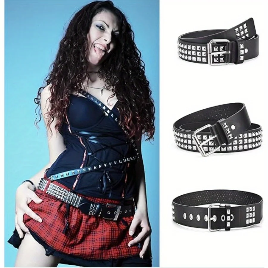 

Металлический ремень с заклепками, пирамидальная кожа, фурнитура в стиле панк-рок, джинсовый ремень для мужчин и женщин, универсальный брючный ремень