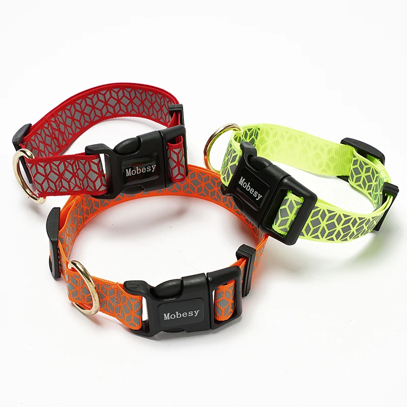 Reflective Dog Collar for Whippet Fancy Pooch Tape Choker Red Yellow Orange SML Neck Band Straps for Pets Border Collie Frenchie