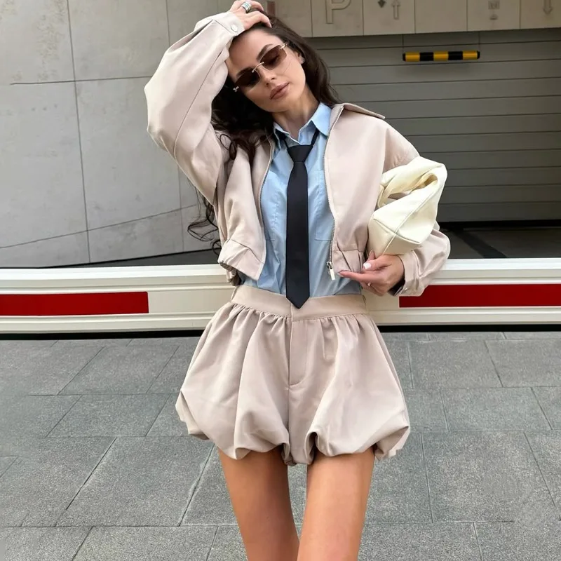 

Talenza Women Shorts 2-Piece Set Fashion High-Street Jacket Top Pleated Short Skirt Set New Party Look Autumn Female Shorts Set