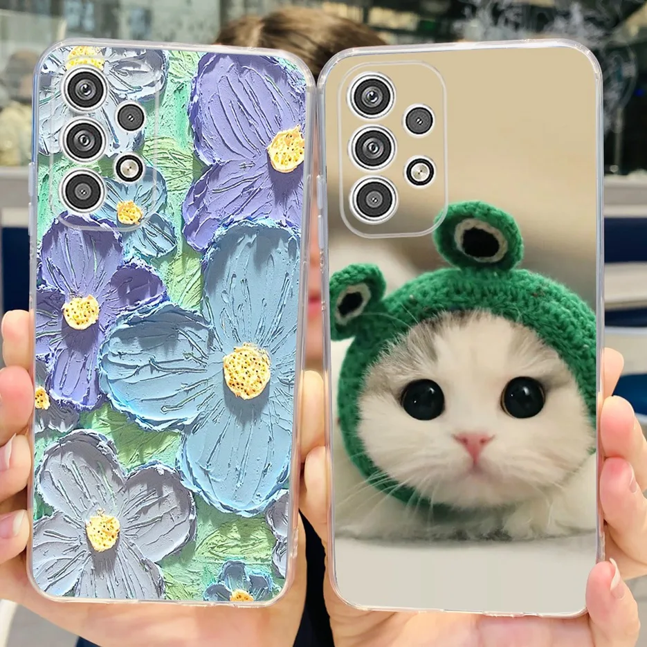 For Samsung Galaxy A23 Case New Fashion Cat Flowers Funda Soft Slim Phone Case For Samsung A23 A 23 4G 5G A235F A236B Back Cover