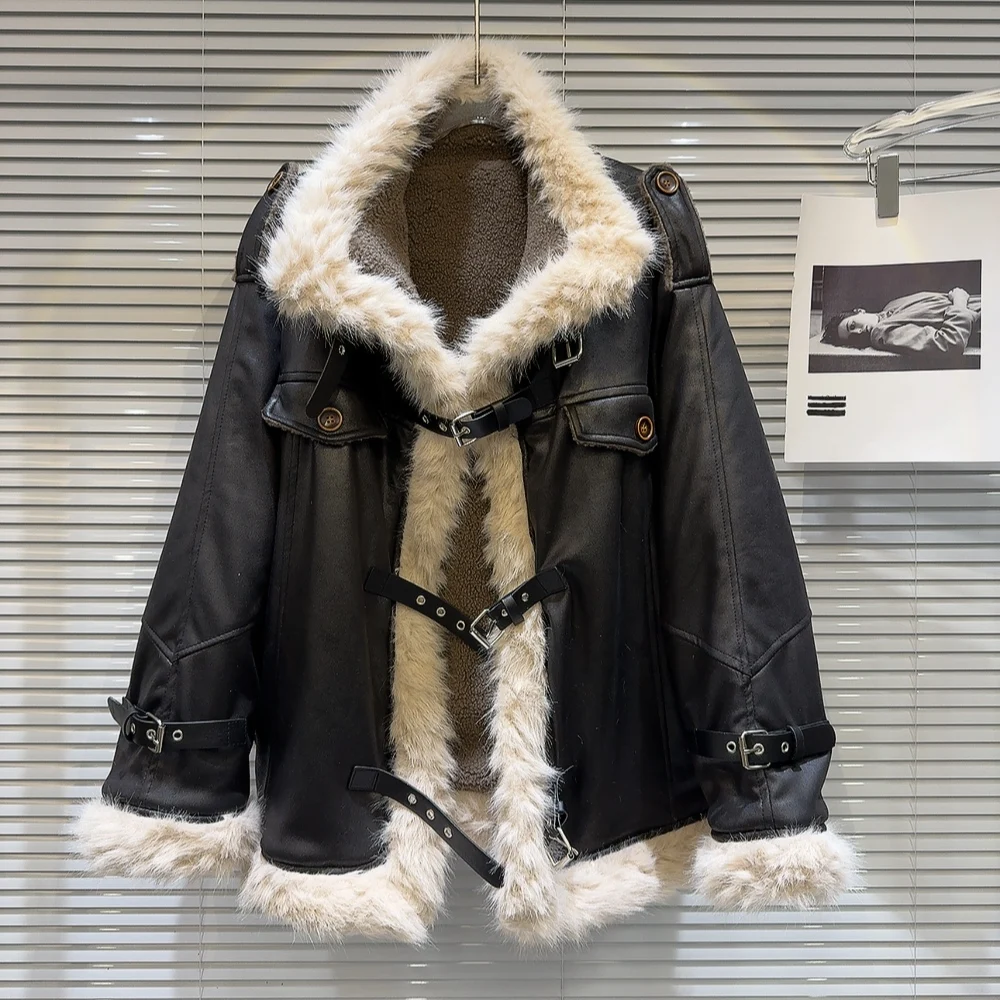 Уличное замшевое кожаное пальто Jaet, женское модное зимнее пальто, длинный воротник-стойка на молнии, средней длины, комплект из интегрированного меха...