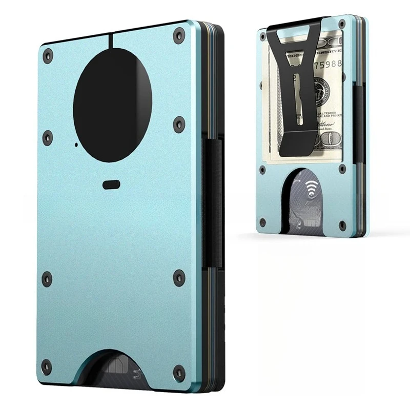 Metal Wallet with Built In Bluetooth Tracker Smart Tracking Card Holder RFID Blocking Credit Card Case Slim Aluminum Money Clip