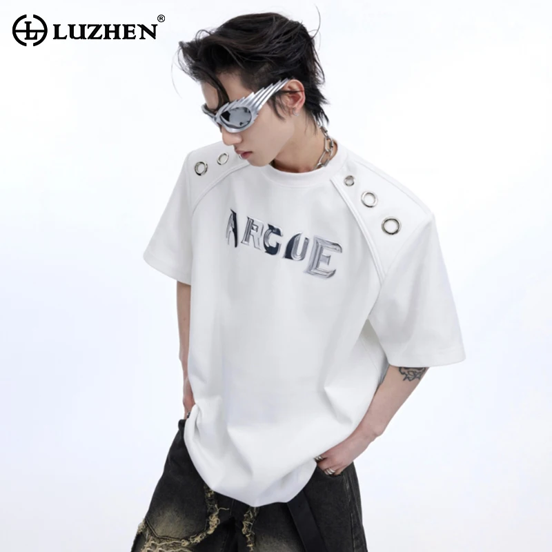 

LUZHEN Original Fashion Metal Decorate Splicing Design Short Sleeved T Shirts Personalized Stylish Street Wear Men's Tops LZ3991