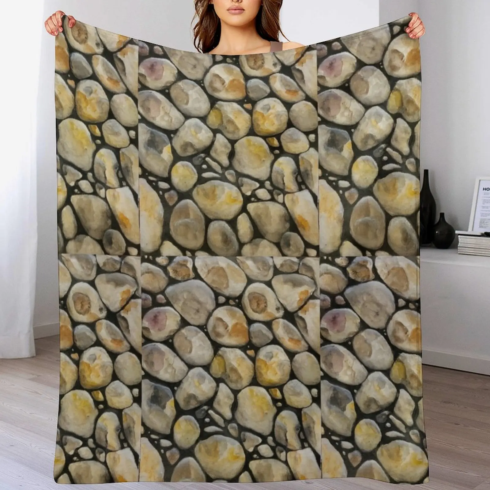 Hand Painted Rocks On The Riverbank Throw Blanket Single For Decorative Sofa Bed Fashionable Heavy Blankets