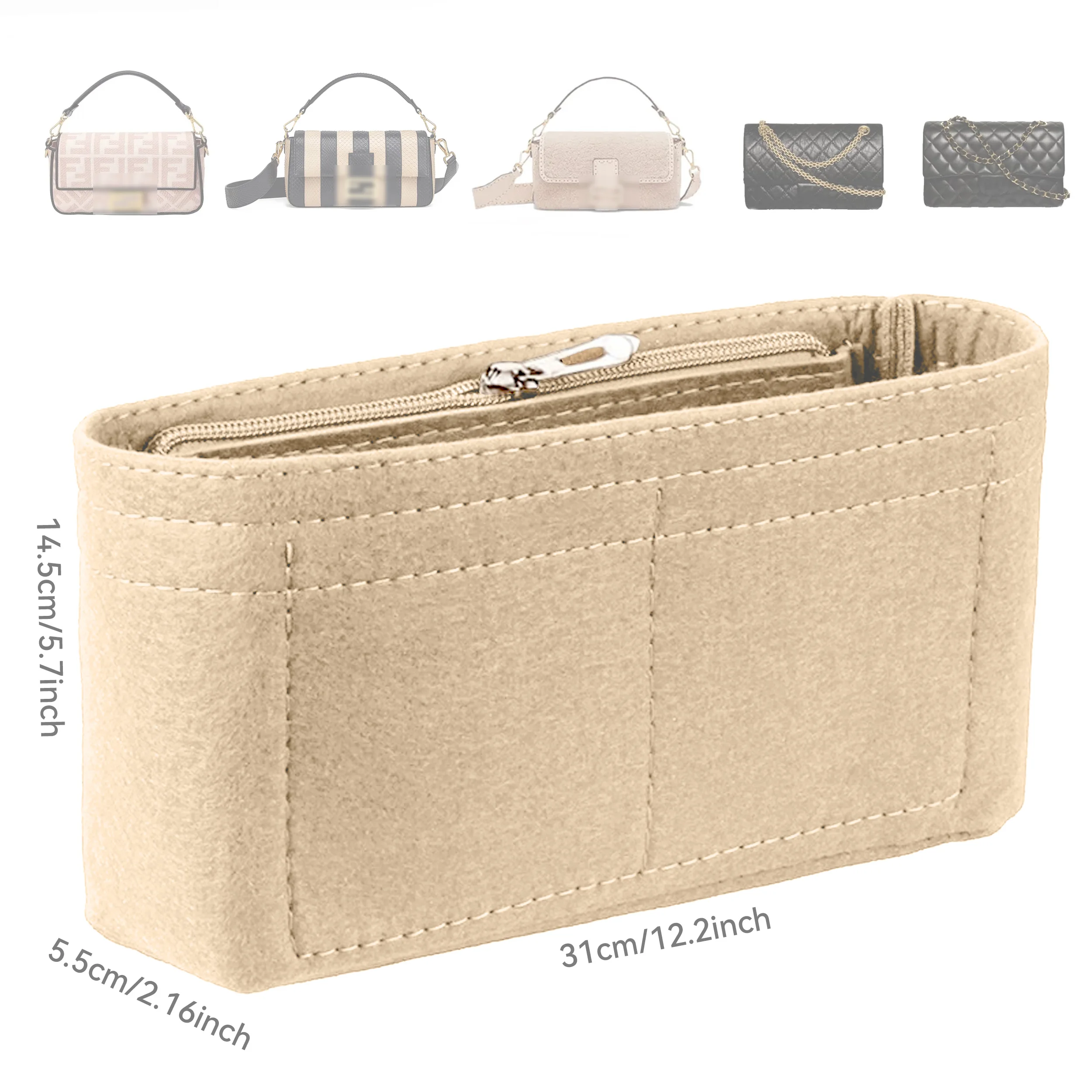 Filz-Einsatztaschen-Organizer, Make-up-Organizer, Innenfutter, perfekt für Marken-Damenhandtaschen und Kosmetiktaschen