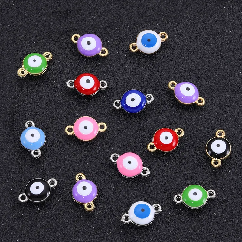 15pcs Double Sided Evil Eye Enamel Connector Charms Jewelry Making Accessories For DIY Handmade Bracelet Supplies