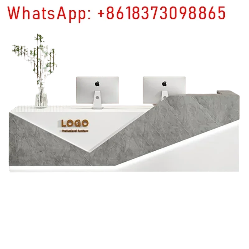 Mostrador de Recepción Frontal para Tiendas, Salones de Belleza, Peluquerías y Oficinas con Almacenamiento Esquinero y Espacio para Caja