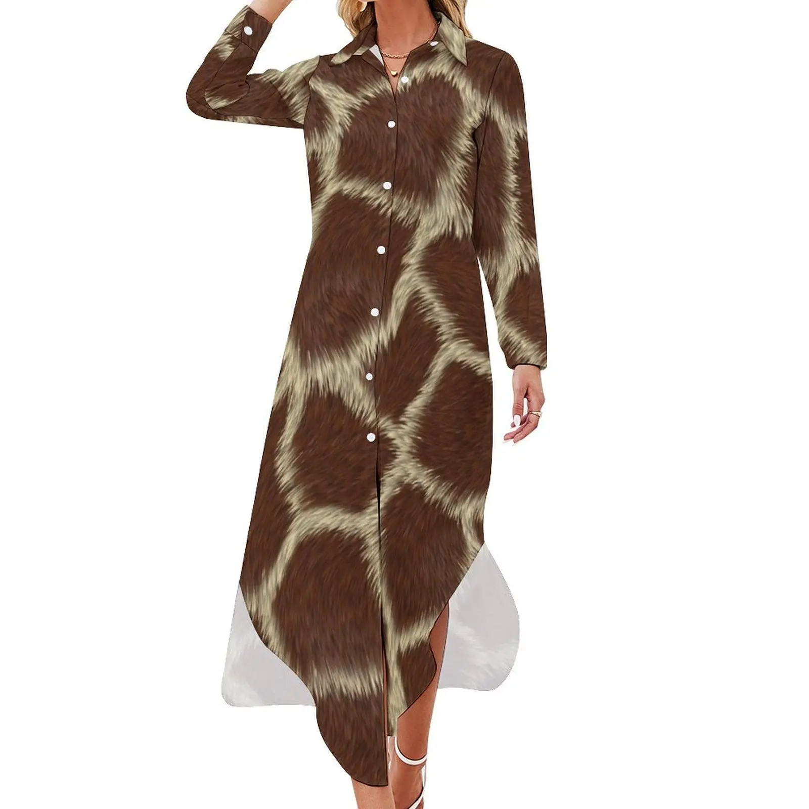 

Giraffe Skin print Long Sleeved Shirt Dress dresses for special events Women's summer dress