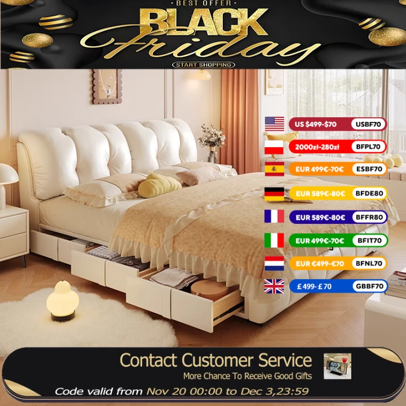 

Мягкая кожаная двуспальная кровать принцессы, современная роскошная белая двуспальная кровать для хранения вещей для девочек, королевский размер, Cama, супружеская мебель для спальни