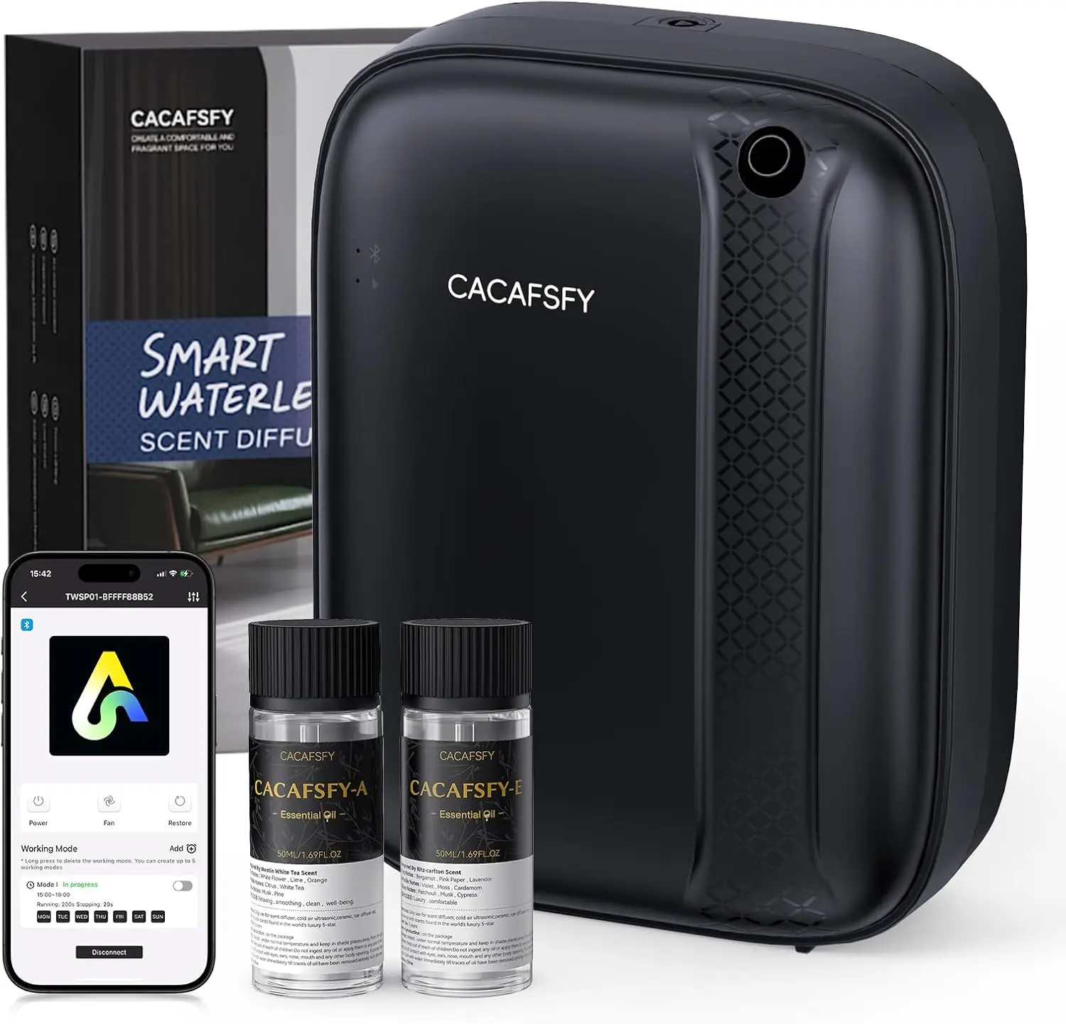 

Waterless Essential Oil Diffuser,(2 * 50ml Fragrances Included) 3000 Sq.Ft Coverage 400ml Capacity Hotel Scent Diffuser,Cold