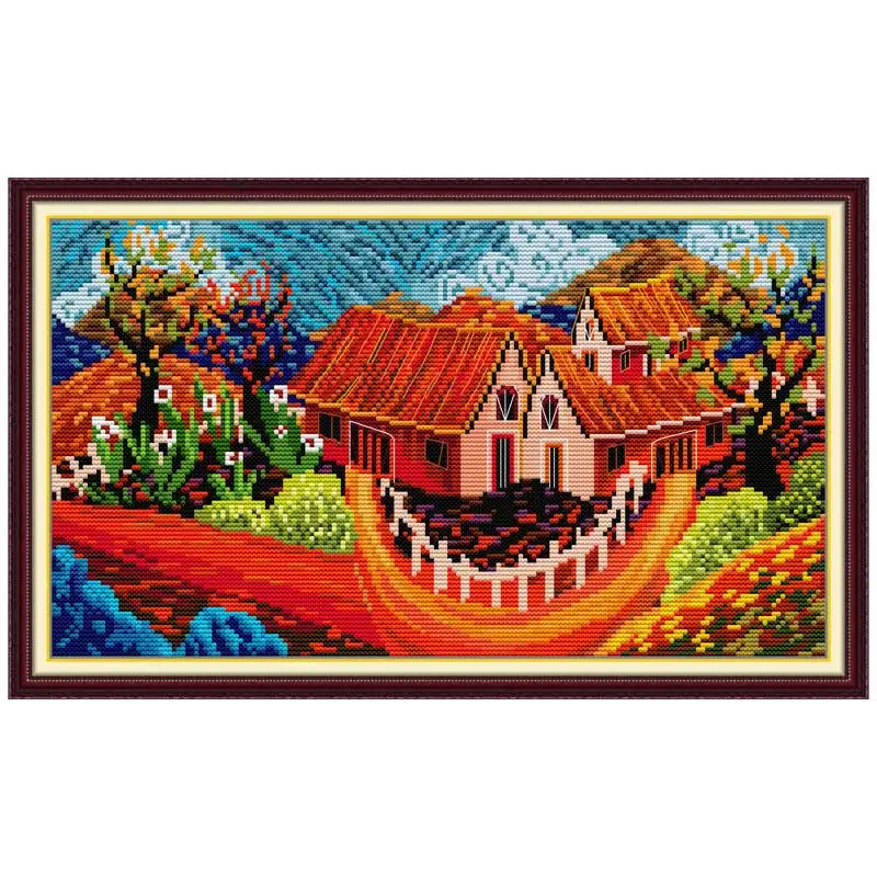 Color Hous Scenery Patterns Counted Cross Stitch Set DIY 11CT 14CT 16CT Stamped DMC Cross-stitch Kit Embroidery Needlework Gifts