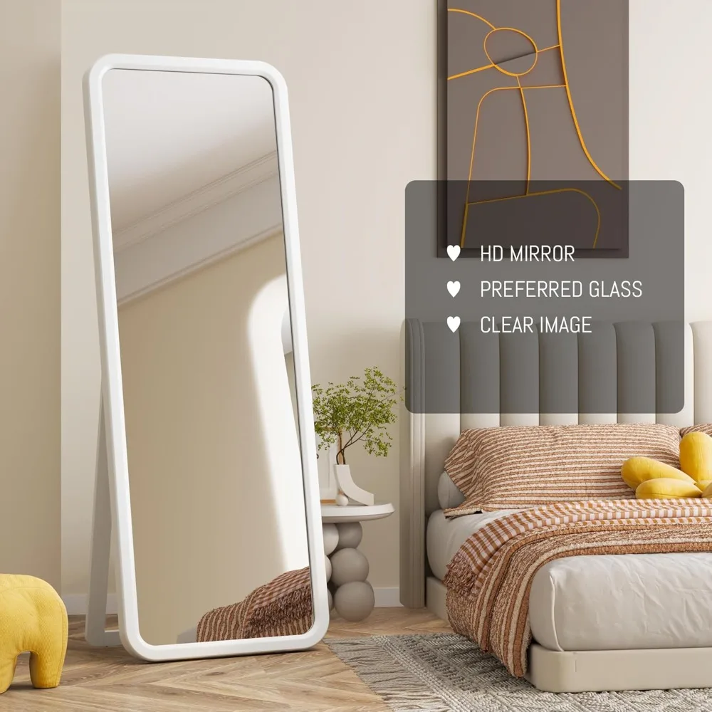 Large Solid Wood Floor Standing Full Length Mirror with Wall Mount Option, Free Standing Wooden Frame Body Mirror for Home Decor