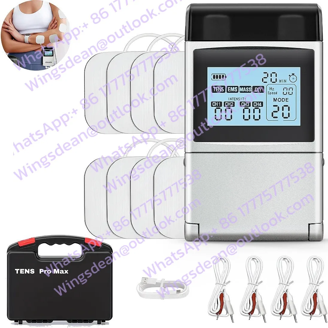 New 60-mode TENS Muscle Stimulator Four-channel DIY FM Four-in-one Massager with Knob