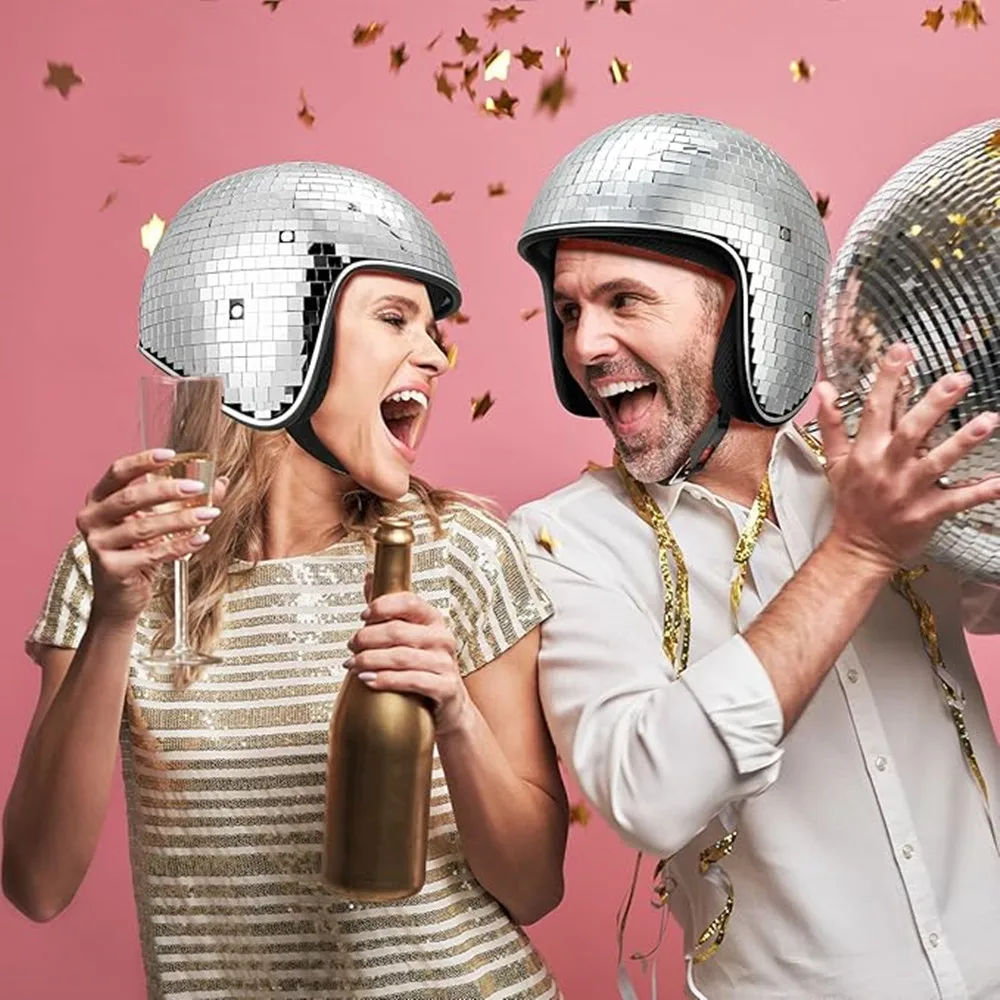 

Disco Helmet with Retractable Visor Glitter Mirror Glass Punk Costume Hat for Bar DJ Club Party Club Decorations