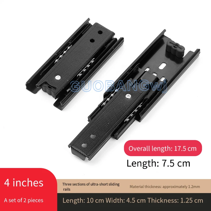 Ultra Short 3-Section Drawer Slide Rail 150mm 200mm 4/5/6/8 Inch Soft Close Ball Bearing Guide for Cabinet