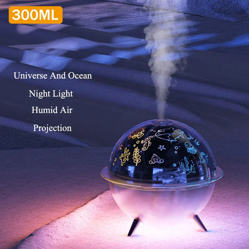 2024 New 300ML Universe Ocean Projector Lamp Humidifier USB Mini Home Office Desktop Room Bedroom Air Humidifiers Diffuser