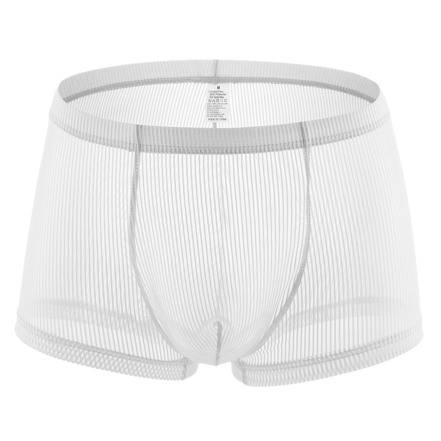 Transparent pinstripe men\'s sexy boxer briefs, comfortable and breathable seductive underwear