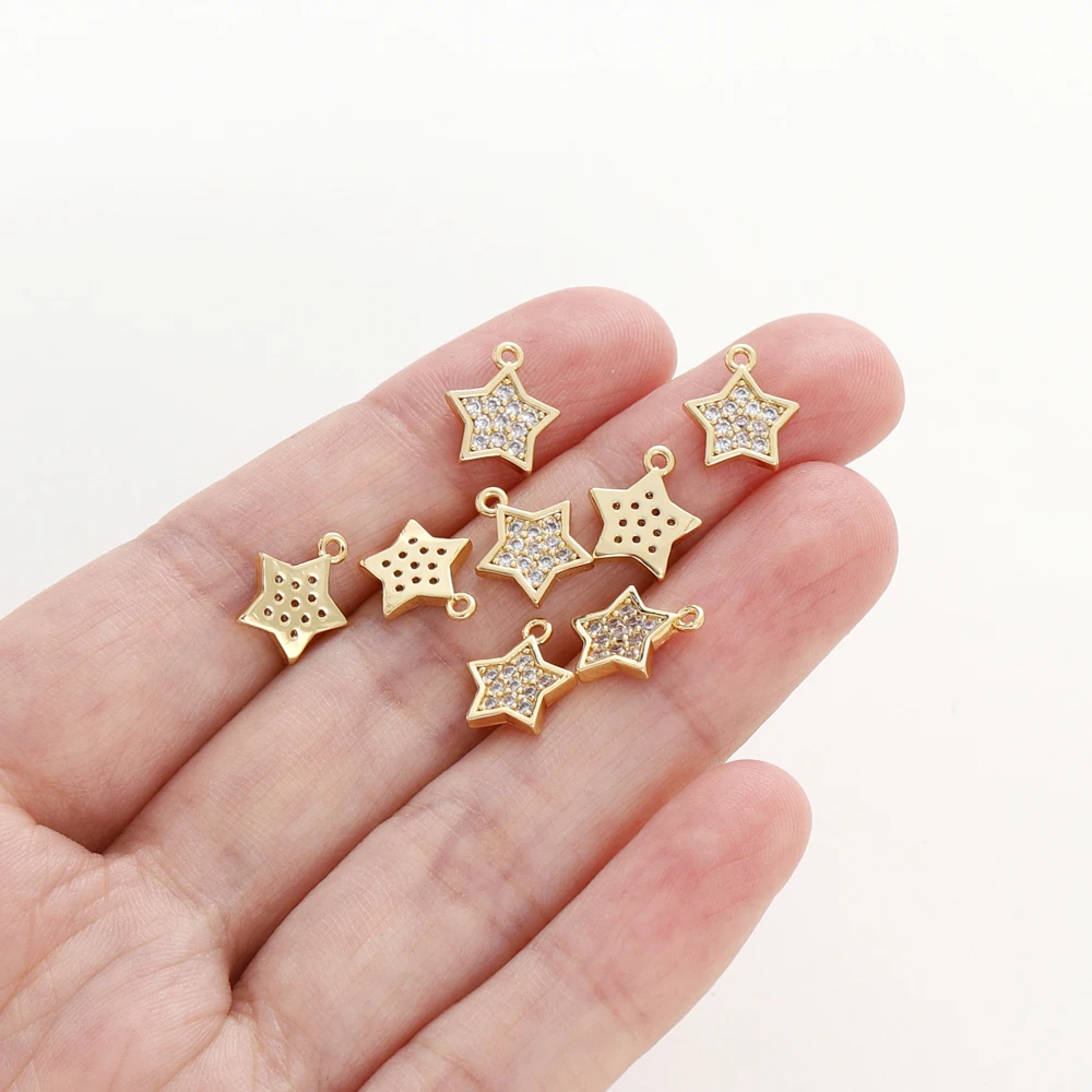 2/6pcs 18K Gold Color Plated Pentagram Star Charms Tail Chain Charms Handmade Earrings Bracelet Necklace DIY Jewelry Accessories