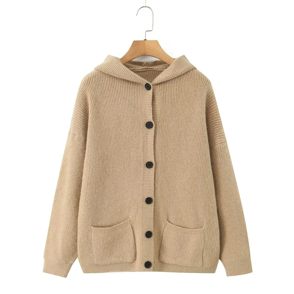

Korejepo 2025 New Women Clothing European American Autumn Style Fashion Caridgan Versatile Thick Hooded Knitted Sweater Top